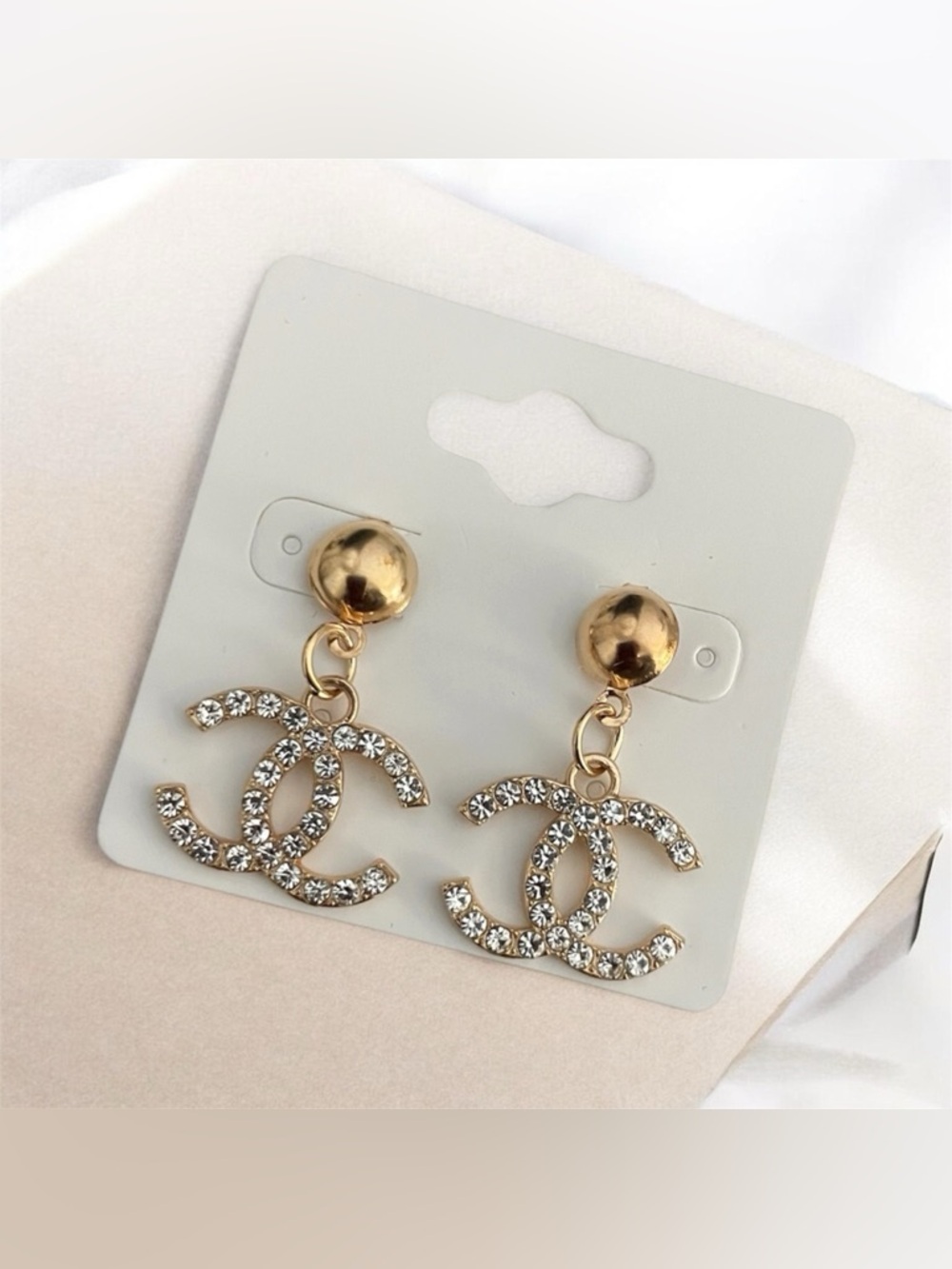 Chanel Gold Crystal CC Drop Earrings